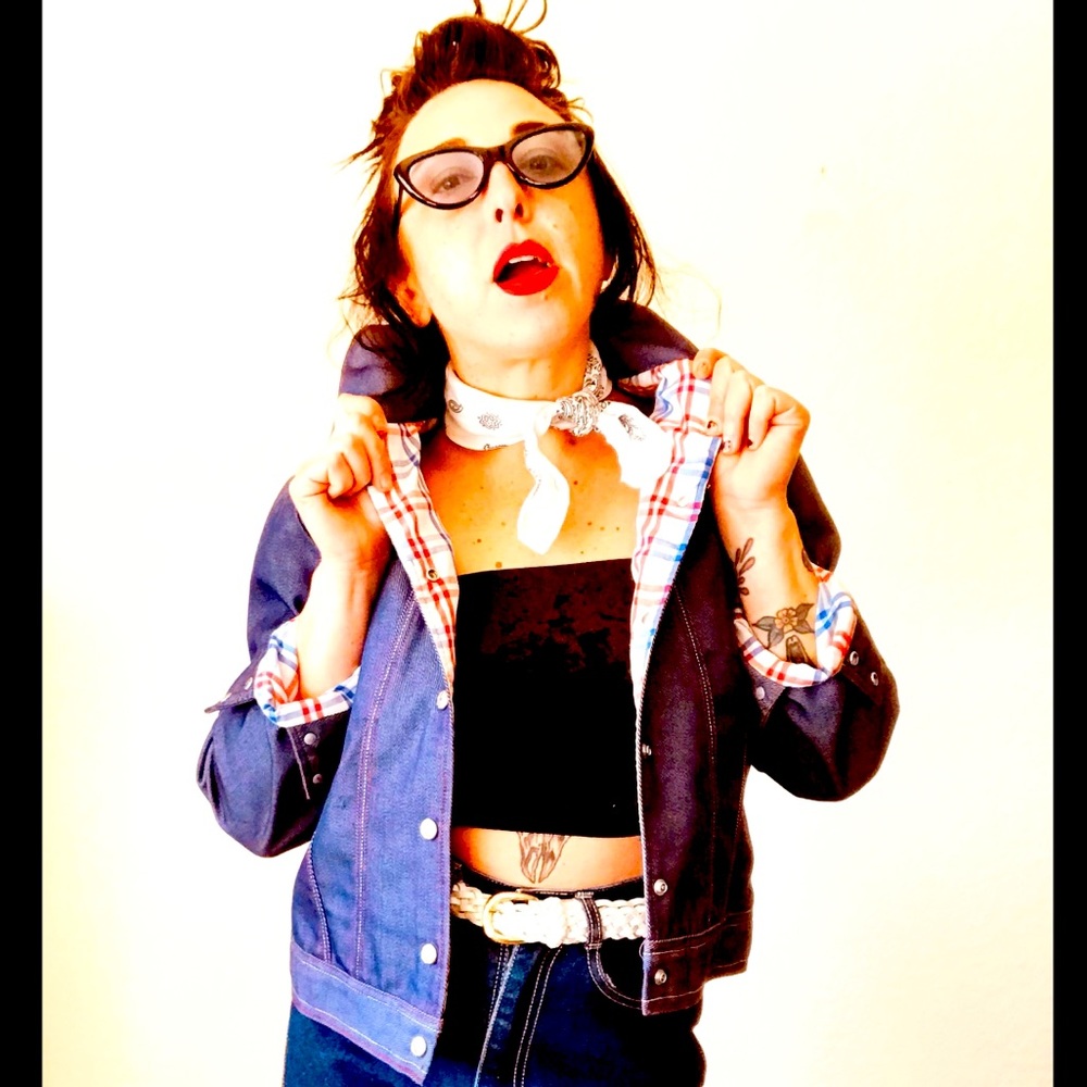 60/70s denim/plaid jean jacket